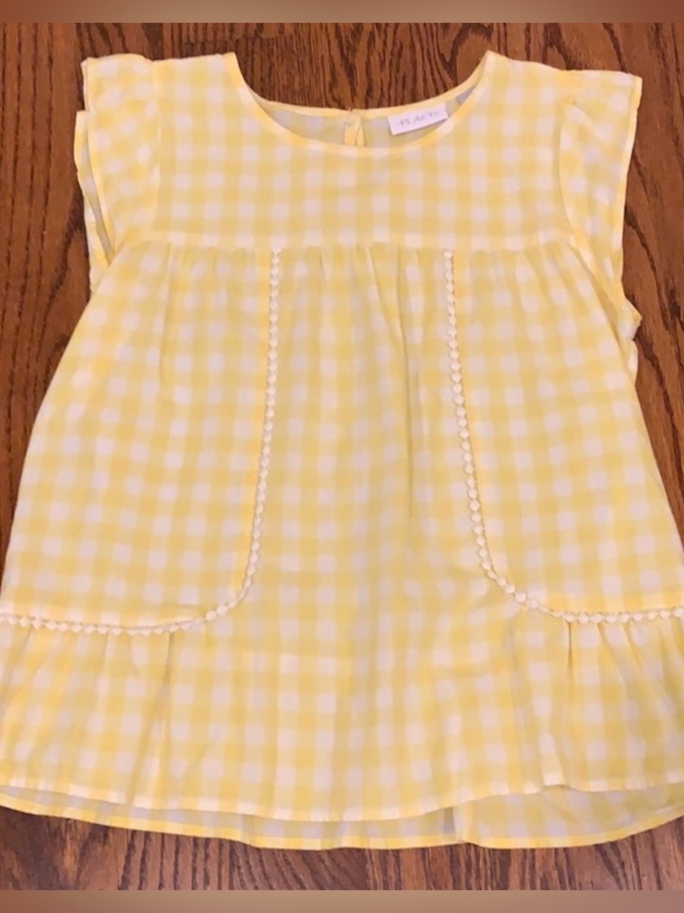 Girls Children's Place Yellow Gingham Flutter Sleeve Top. Size 16.